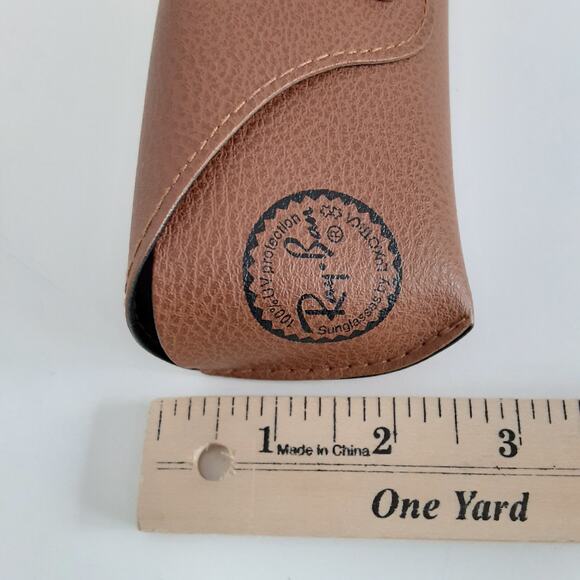 Ray-Ban Leather Hard Shell Glasses Case Brown Eyewear Cleaning Cloth Sunglasses - Picture 5 of 6
